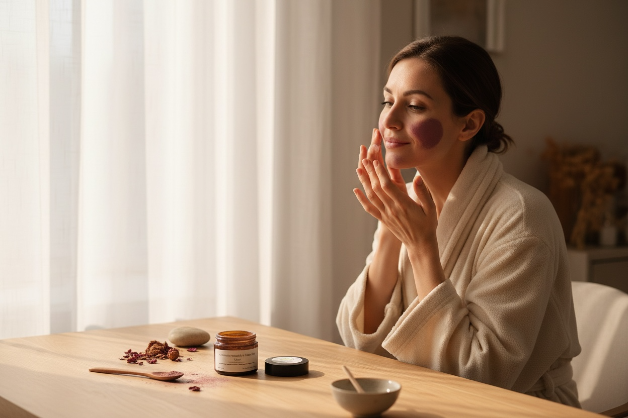 Ayurvedic Glow & Nourish Face Mask Set for Dry & Mature Skin - Natural Herbal Clay with Bamboo Tools - WHOPE