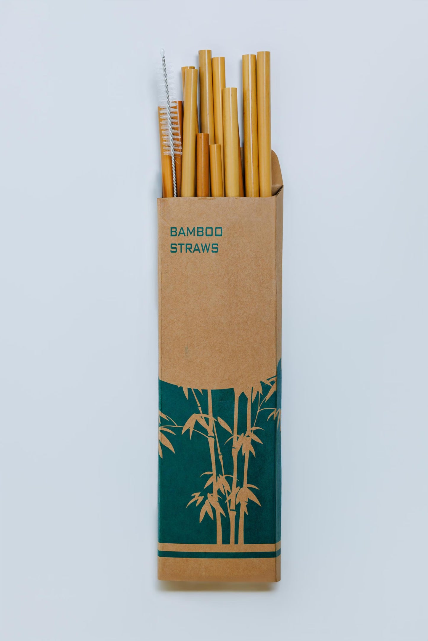 12 Reusable Bamboo Straws Set with Cleaning Brush - Eco-Friendly & Biodegradable