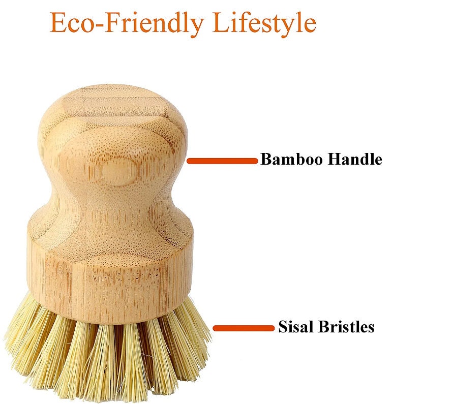 Bamboo Dish Brush Set: Sisal Pot Scrubber, Plastic-Free Kitchen