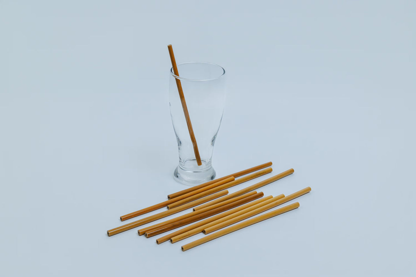 12 Reusable Bamboo Straws Set with Cleaning Brush - Eco-Friendly & Biodegradable