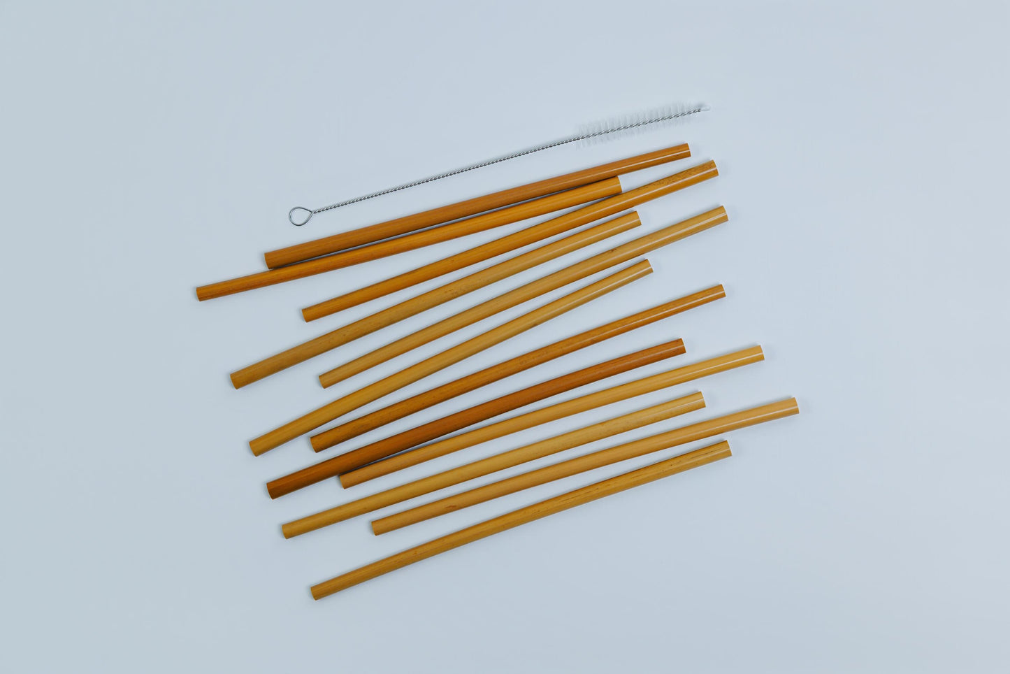 12 Reusable Bamboo Straws Set with Cleaning Brush - Eco-Friendly & Biodegradable