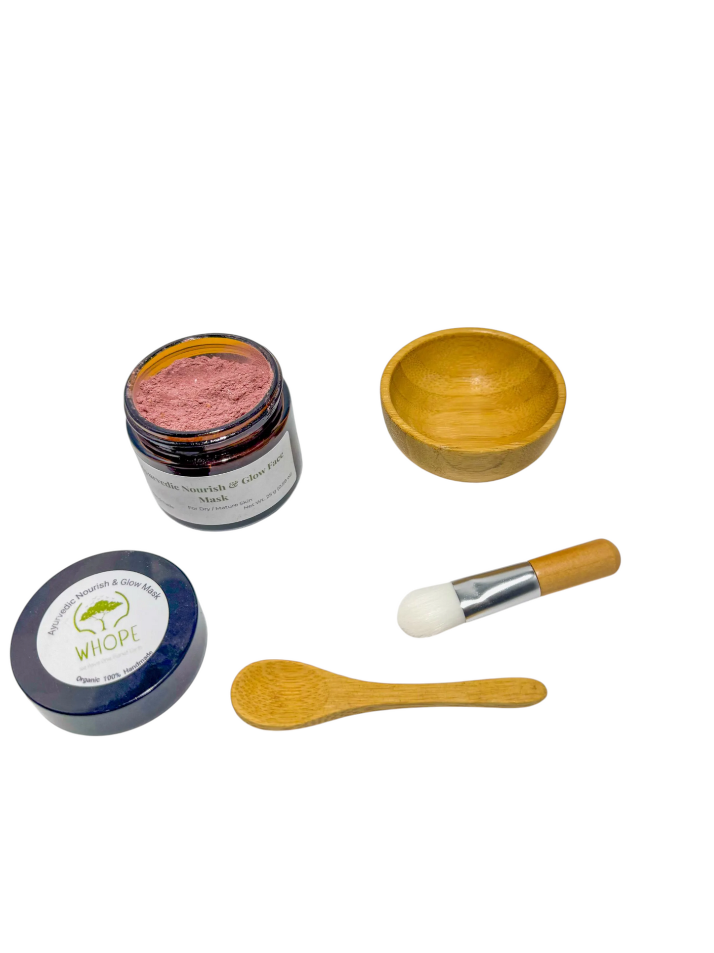 Ayurvedic Glow & Nourish Face Mask Set for Dry & Mature Skin - Natural Herbal Clay with Bamboo Tools - WHOPE